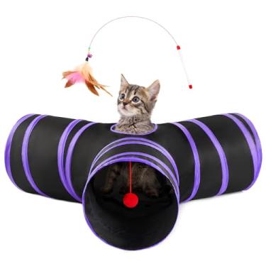 Imagem de Love's cabin Túneis para gatos em ambientes internos, brinquedos dobráveis de 3 vias, túnel de brincar para animais de estimação com orifício de espiada, bola de brinquedo para gatinhos, coelhos