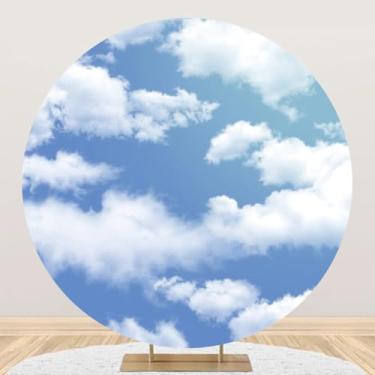 Imagem de DORCEV 2,2 x 2,2 m, céu azul, nuvens brancas, pano de fundo redondo, dia ensolarado, céu claro, nuvens, cenário natural, cenário fotográfico, para crianças, aniversário, recém-nascidos, chá de bebê