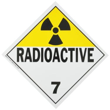 Imagem de Brady 63419 27,3 x 27,3 cm, vinil sensível à pressão (B-946), preto, amarelo sobre branco DOT Vehicle PlaCards, legenda, "Radioactive 17.8 cm (1 cada)