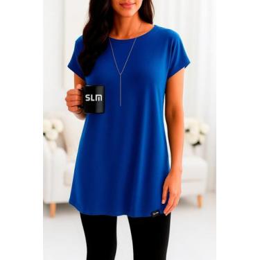 Imagem de Vestido Camisetão Slim Fitness Feminino Casual Verão, Azul, GG