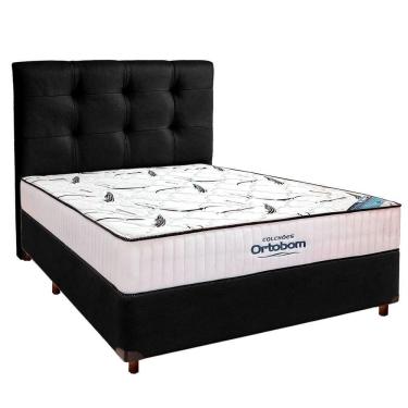 Imagem de Cama Box Preto Com Colchão Casal High Foam Ortobom Com Cabeceira
