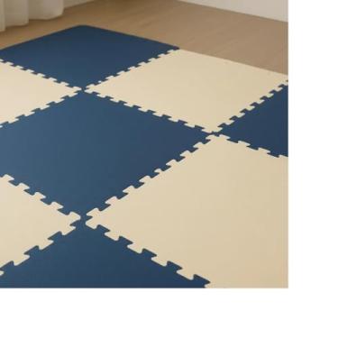 Imagem de Kit 10 Tatame Tapete Eva 50x50x1cm 10mm AZUL MARINHO e CREME