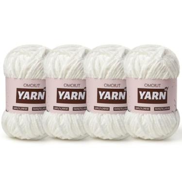 Imagem de 4 pacotes de fios de crochê grosso de chenille de pelúcia - fio de bebê para crochê macio - fios de veludo para artesanato em cobertores - fios fofos amigurumi 200 g (4 brancos neve)