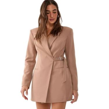 Imagem de Nasty Gal Vestido blazer de ombro com cinto sob medida, Cinzento-acastan, 42