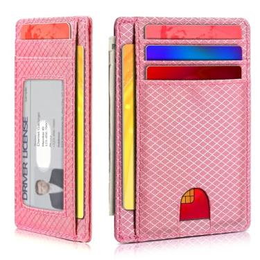 Imagem de Carteira minimalista para homens e mulheres, bolso frontal fino para viagem, bloqueio RFID, carteira de nylon resistente à água para identidade e dinheiro, Rosa malva, Minimalista