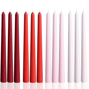 Imagem de Velas cônicas vermelhas de 25,4 cm, sem gotejamento, sem cheiro, castiçal sem fumaça, longo, queima lenta, 8 horas de altura, para festas de Natal, casamento, jantares, 12 unidades