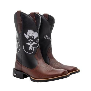 Imagem de Bota Texana Masculina Couro Country Bico Quadrado Café Peão - Texas Go