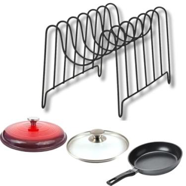 Imagem de Porta Refratário Secador de Louça para tampa de panela, frigideiras, tábuas e Assadeiras Organizador de Armário Suporte Aramado Cozinha 26,9cm x 16,9cm Cor Preto