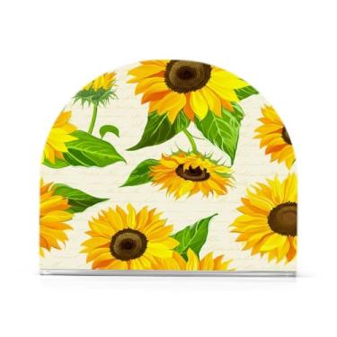 Imagem de Qilmy Suporte de guardanapo, girassóis amarelos porta-guardanapos de acrílico transparente para mesa, suporte de guardanapo de coquetel de papel de seda para cozinha, dispensador de guardanapos de