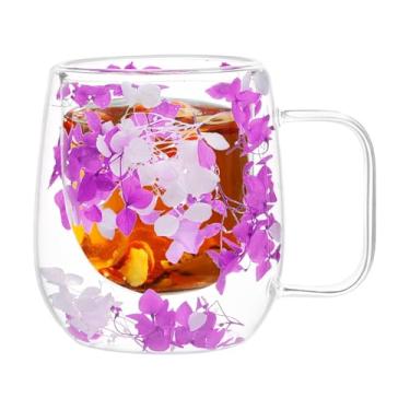 Imagem de Canecas de café de vidro, canecas de vidro com isolamento,Xícara de café isolada com flores secas - Copo transparente isolamento térmico, canecas de chá isoladas em camada dupla alça 200ml p