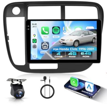 Imagem de Hodozzy Som automotivo 4G + 64G para Honda Civic 1996-2001, rádio com tela sensível ao toque IPS Android de 9 polegadas com carplay sem fio e Android Auto, GPS, Double Din, Bluetooth DSP, WiFi, FM RDS