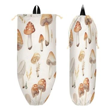 Imagem de xigua Suporte de plástico para saco de plástico de cogumelos selvagens em aquarela com cordão 1 pacote, organizador de sacolas de supermercado reutilizável para bolsas, meias, roupas íntimas e