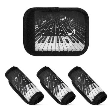 Imagem de Qilmy Símbolos de piano embalagem com 4 identificadores de bagagem identificadores de bagagem capa de alça confortável para carrinho de bebê, mala de viagem, acessórios de viagem de avião1497