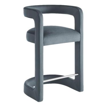 Imagem de Modway Banco de veludo Winslow Performance com apoio para os pés de aço inoxidável em azul cadete