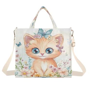 Imagem de Burbuja Sacola feminina com borboletas fofas de veludo cotelê, bolsa tiracolo para compras, trabalho, viagem, P, B150, Small