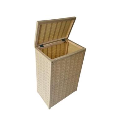 Imagem de Cesto de Roupa Suja Retangular Organizador Decorativo, Fibra Sintética, 25x40x59 cm (PALHA)