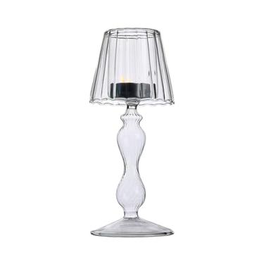 Imagem de Phefop Castiçal de Vidro, Candeeiro de Mesa Transparente Em Forma de Castiçal, Peças Centrais de Mesa para Casamentos, Festas de Natal, Decoração de Lareira (B)