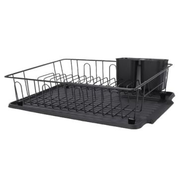 Imagem de Depisuta Rack de Secagem de Pratos, Escorredor de Pratos de Ferro que Economiza Espaço para Balcão de Cozinha Com Suporte para Utensílios, para Pratos, Tigelas, Copos, Pauzinhos (BLACK)