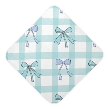 Imagem de Burbuja Toalha de banho de bebê quadriculada com laços - Toalha com capuz de musselina macia e absorvente para recém-nascidos, 76 x 76 cm