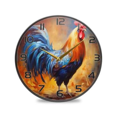 Imagem de YETTASBIN Relógio de parede de acrílico Rooster - Silencioso, sem tique-taque, operado por bateria, relógio redondo decorativo criativo para cozinha, sala de estar, banheiro, decoração de escritório
