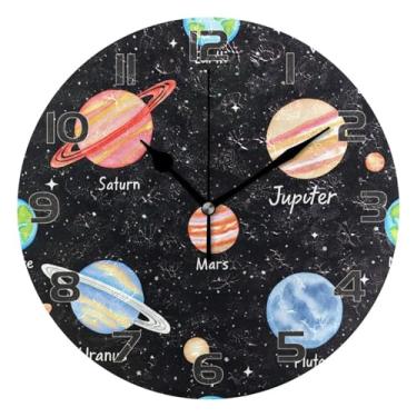 Imagem de YETTASBIN Relógio de parede Planets, silencioso, sem tique-taque, operado por bateria, relógio redondo decorativo criativo para cozinha, sala de estar, banheiro, decoração de escritório em casa