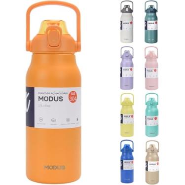 Imagem de Garrafa Térmica De Viagem Inox 1700ml Água Com Canudo (Laranja)