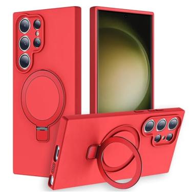 Imagem de Jockvo Capa de telefone com suporte magnético invisível para Samsung Galaxy S23 Ultra de 6,8 polegadas, silicone compatível com proteção total de câmera de grau militar Magsafe, capas de telefone para