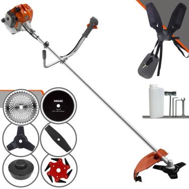 Imagem de Máquina de Corta Grama Tekna RL520ACG2 À Gasolina 52cc 2HP 13.000rpm Multifunções Profissional Completa Com Carretel de Nylon + 5 Lâminas de Corte