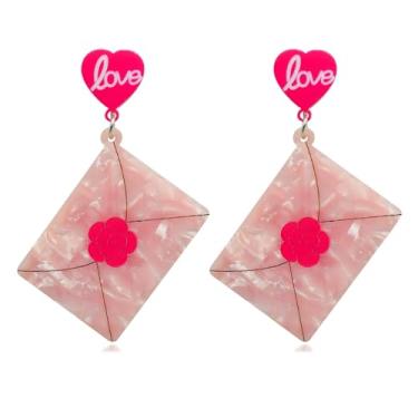 Imagem de Brincos de acrílico para dia dos namorados fofos brincos de coração criativo amor chave envelope coração brincos rosa amor dia dos namorados joias para mulheres meninas charme presente, Acrílico, Sem