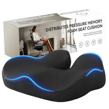 Imagem de YMgopong Almofada de assento de espuma viscoelástica para cadeira de escritório, carro, cadeira de rodas – almofada de suporte cóccix para alívio de dor ciática e dor nas costas, almofada ergonômica