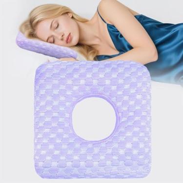 Imagem de Wucidici Travesseiro de piercing de orelha para pessoas que dormem de lado com orifício para dor de ouvido inflamação CNH, alívio da dor de pressão do sono, travesseiro refrescante e protetor de