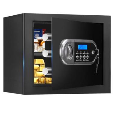 Imagem de SAFE1.3 Cofres pequenos para casa à prova de água e fogo, cofres antirroubo para uso doméstico, à prova de fogo e água com trava de combinação, sistema de alerta inteligente e prateleira removível