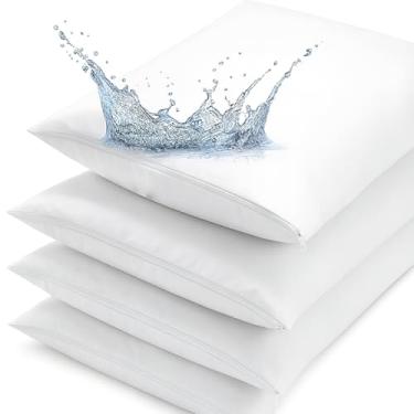 Imagem de Kit 4 Capas Protetoras de Travesseiro, 100% Algodão, 200 Fios, 50x70cm, Branca, Hipoalergênico, Fechamento com Zíper, 190g