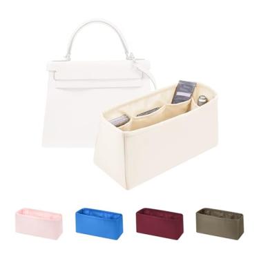 Imagem de Inserção organizadora feminina – cetim e tecido leve com bolsos internos, portátil para viagem, compras e noite, opções multicoloridas, serve para Kelly 28 (Craie, KL28 Sellier)