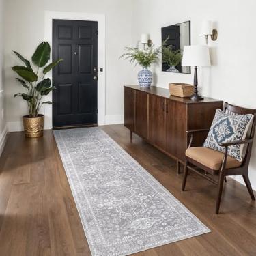 Imagem de Bavni Tapete de corredor lavável de 6 cm x 20 cm, antiderrapante vintage, tapete lavável de pilha baixa ultrafina para cozinha, entrada, quarto, cinza