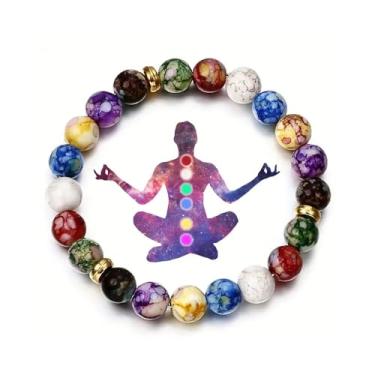 Imagem de Pulseira de cristais de cura feita à mão com pedras preciosas naturais, pulseiras elásticas de pedras naturais para ioga, pulseiras delicadas e empilháveis (arco-íris)