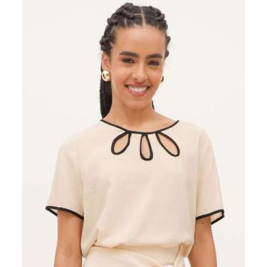 Imagem de Blusa Feminina Recorte Vazado Manga Curta Marisa-15829, Bege, G