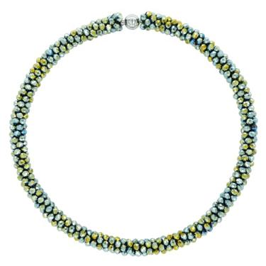 Imagem de Esbbela Colar de contas atadas à mão, gargantilha de cristal artificial para mulheres - fio de contas feito à mão com contas brilhantes Rondelle-43 cm, preto/vermelho/marrom, 17-18 inch, Cristal