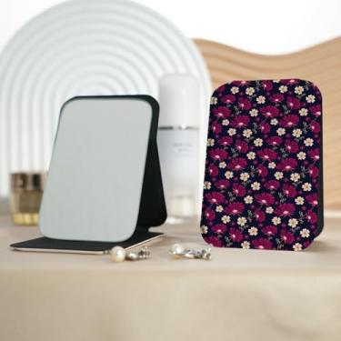 Imagem de Espelho de maquiagem portátil vintage pastoral floral, mini espelho de maquiagem portátil dobrável, espelho de contorno quadrado portátil vertical, adequado para todos em várias ocasiões