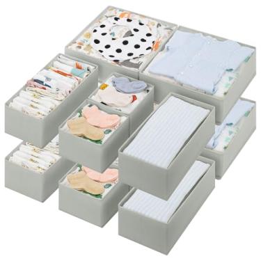 Imagem de GRANNY SAYS Organizador de gavetas, pacote com 12 caixas organizadoras de cômoda para berçário, organização de armário e divisórias de armazenamento para roupas, roupas de bebê, roupas íntimas, cinza