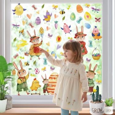 Imagem de Adesivos de janela de páscoa 125 peças – Adesivos de janela estática reutilizáveis para vidro, decalques de pintinho de ovo de coelho de dupla face, decorações de primavera e Páscoa para crianças