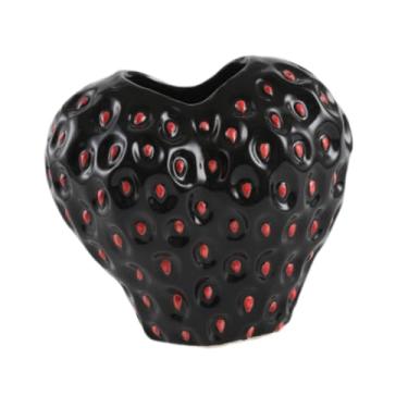 Imagem de KiBcsLic Vaso de cerâmica em formato de morango, criativo e decorativo, ideal para escritório, sala de estar, casa, estante de TV ou mesa, Black S