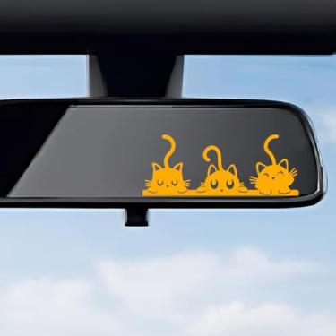 Imagem de 4 peças de decalque de vinil espelho retrovisor de três gatos fofos, adesivo de acessórios de carro de gato fofo, decoração multiuso para banheiros e computadores (laranja)