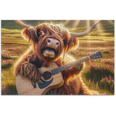 Imagem de Quebra-cabeça floral de vaca Highland engraçada para adultos, 1000 peças, presentes divertidos para a família, desenhos animados, 75 x 40 cm