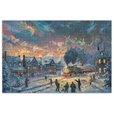 Imagem de Quebra-cabeça de inverno de trem da vila para adultos 500 peças amigos família presentes jogo mordaça presente quebra-cabeça desenho animado animal