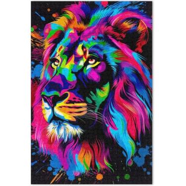 Imagem de Quebra-cabeça de leão com tinta colorida para adultos, 1000 peças, presentes tecnológicos, quebra-cabeças rígidos para adultos, pintura de arte floral