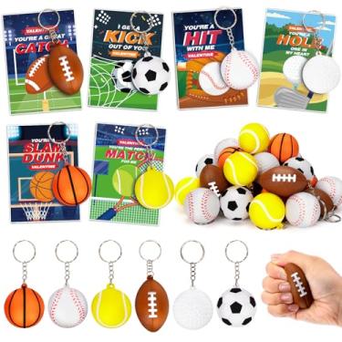 Imagem de Jumlys Cartões De Dia Dos Namorados Para Sala De Aula Infantil, 24 Pacotes De Cartões De Dia Dos Namorados Com Chaveiros De Bola De Espuma Esportiva, Lembrancinhas De Festa De Dia Dos Namorados Perf