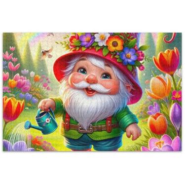Imagem de Quebra-cabeça floral primavera gnomo adulto 1000 peças pintura artística natureza quebra-cabeças presentes para amantes de quebra-cabeça