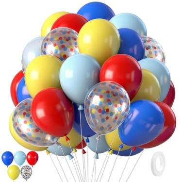 Imagem de 50 peças de decorações de aniversário de balão vermelho, azul, amarelo, balão de látex azul claro, suprimentos perfeitos para festa de aniversário, reunião de amigos, parque, escola, decorações de