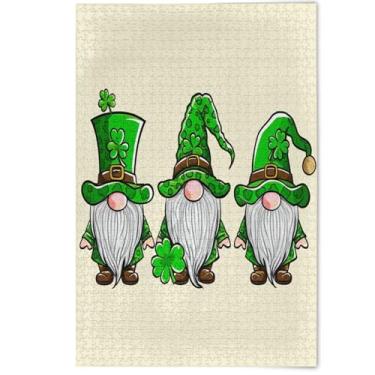 Imagem de Quebra-cabeça verde St Patrick Gnomos bege 1000 peças para adultos, quebra-cabeça engraçado natureza grande, estética decoração de casa, arte, 1000 peças, 75 x 50 cm